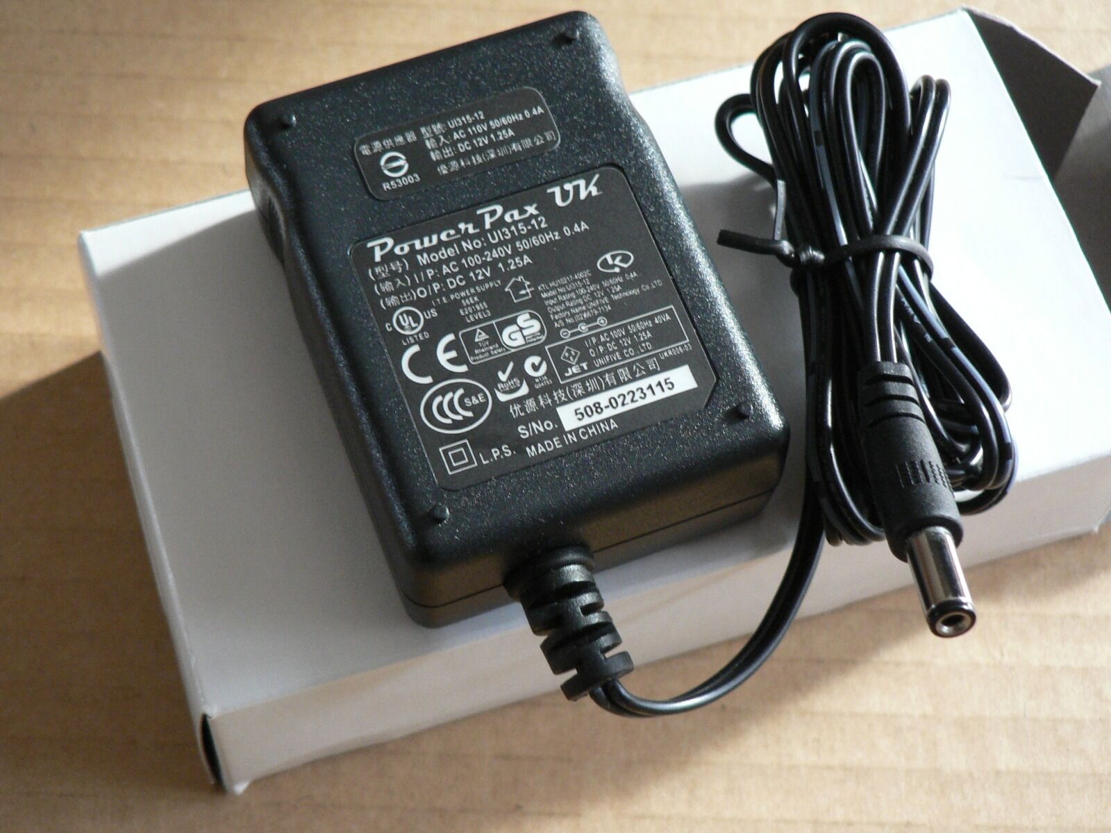 New 12VDC 1.25A PowerPax UK UI315-12 Regulated Desktop Power Supply